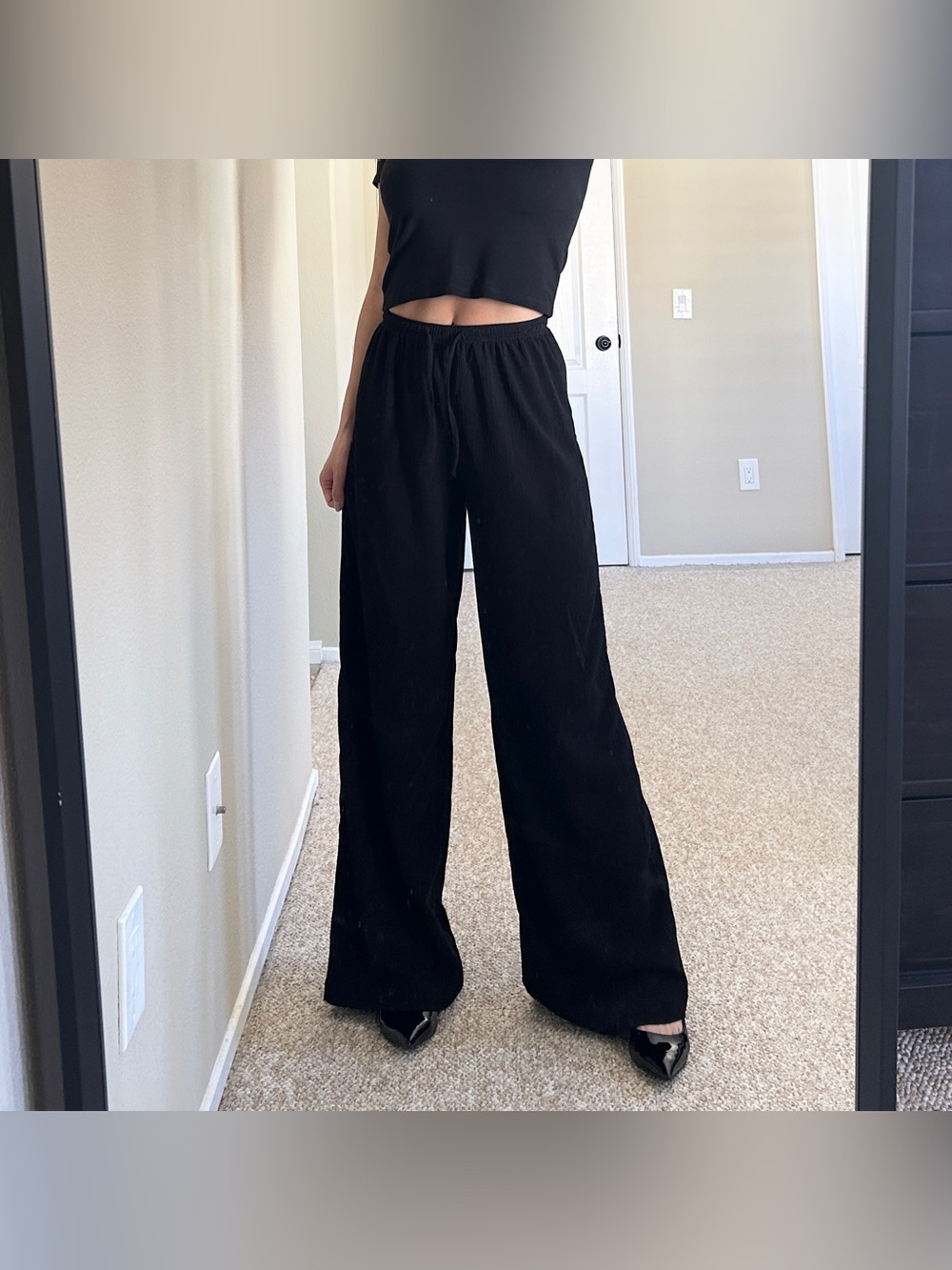 Black Textured Jersey Drawstring Pants